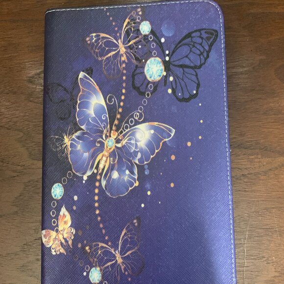 Samsung Galaxy Tab E 8" Tablet Blue Butterfly Faux Leather Cover Case New - Picture 1 of 4